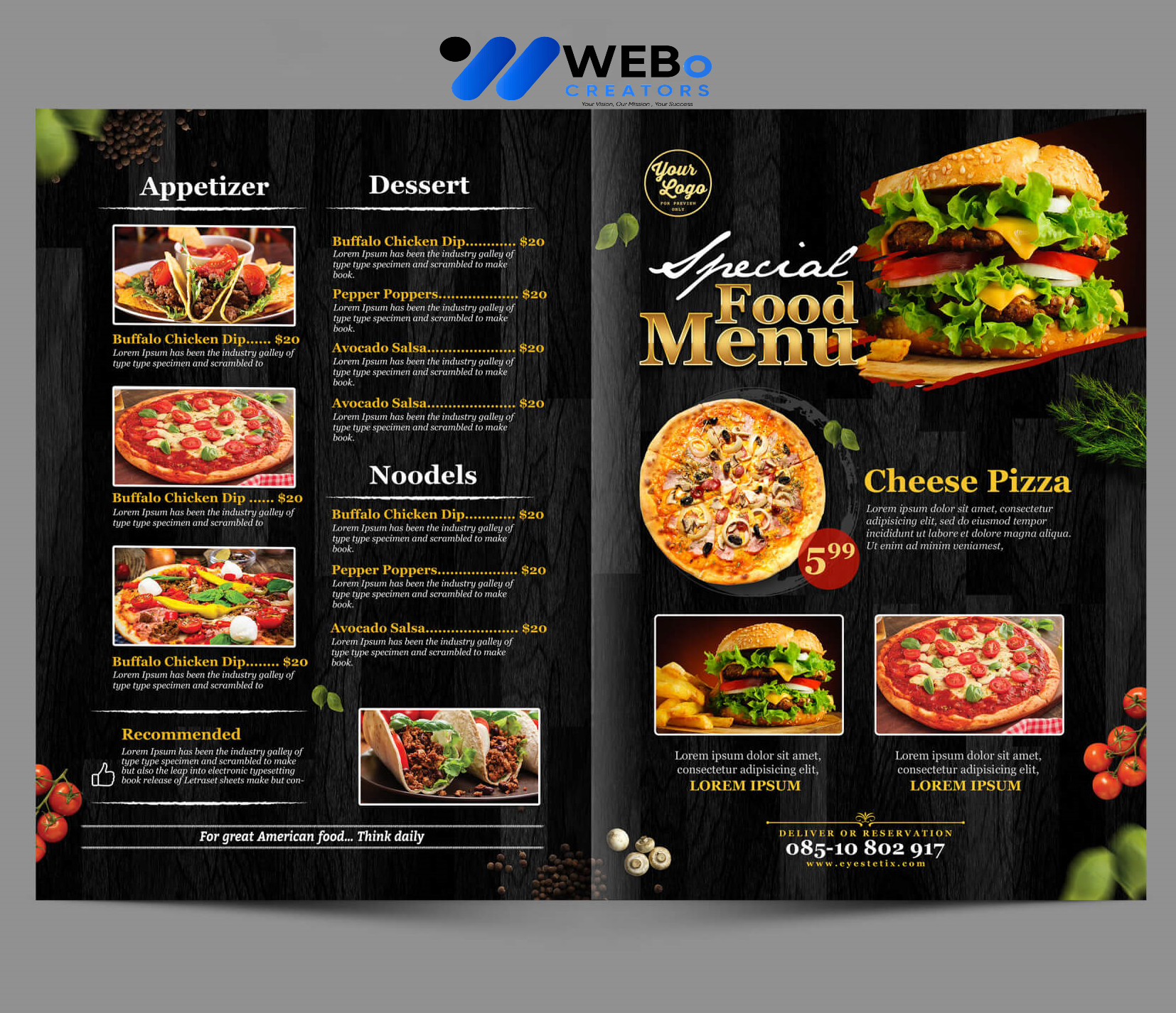 Modern restaurant menu design Chicago 2026 café menu layout food branding design services